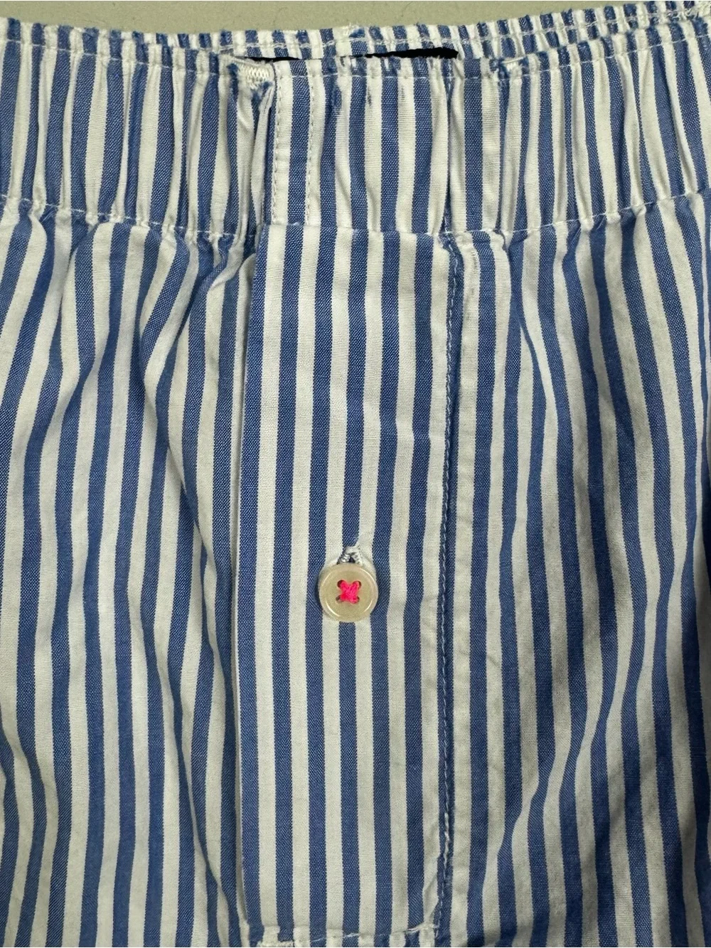 PSYCHO BUNNY | Blue White Stripe Boxer Style Shorts Neon Logo Men’s Size XL